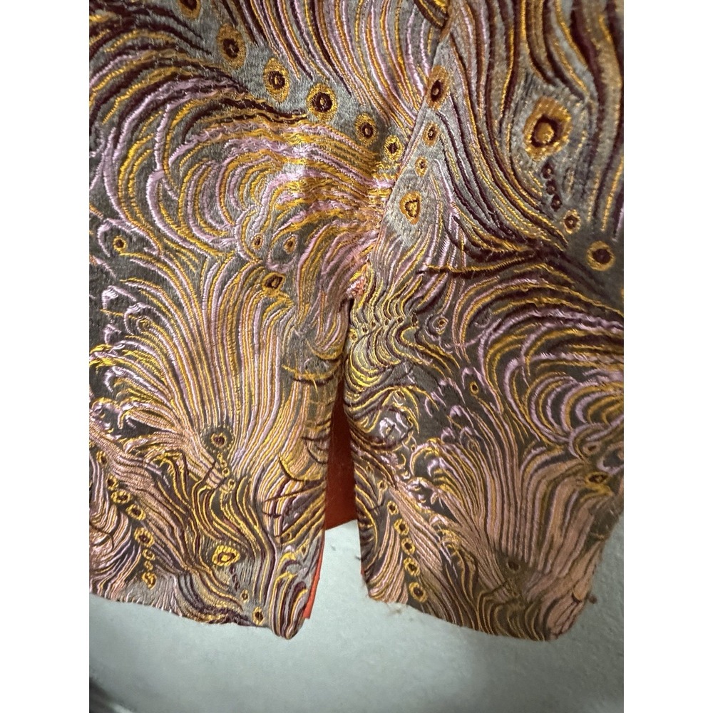 Kim Shui Metallic Peacock Jacquard Qipao Mini Dress Size 12 Orange Snakeskin - Picture 11 of 16